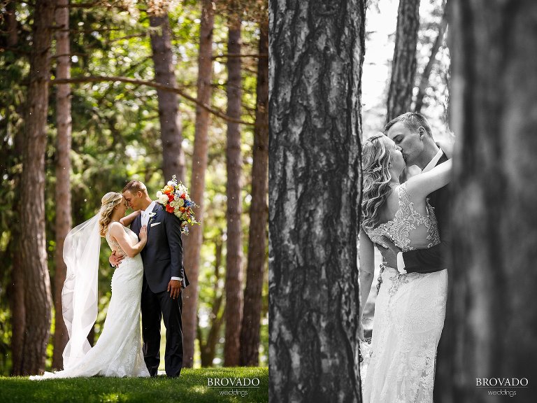 Aaron and Brooke posing among trees