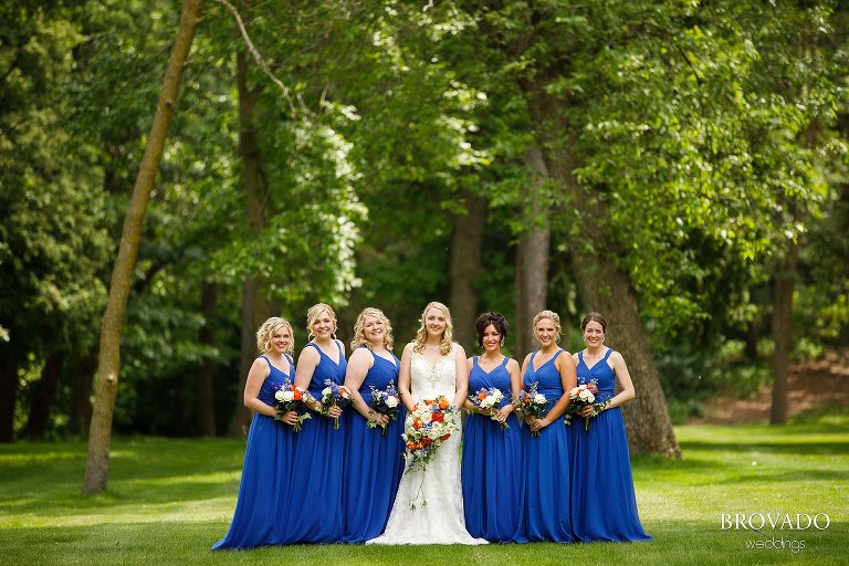 Bride and bridesmaids smiling