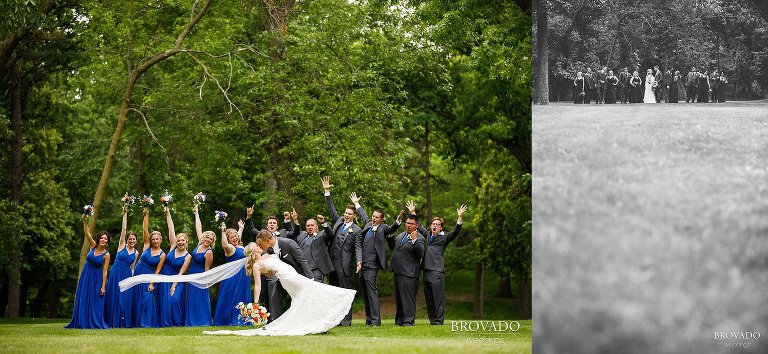 Wedding party cheering