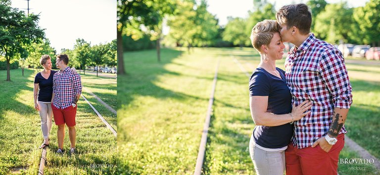 Same sex Minnehaha falls engagement shoot