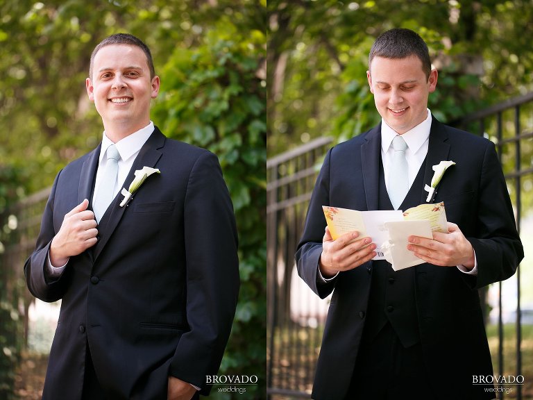 Tyler reading a letter from bride Annie