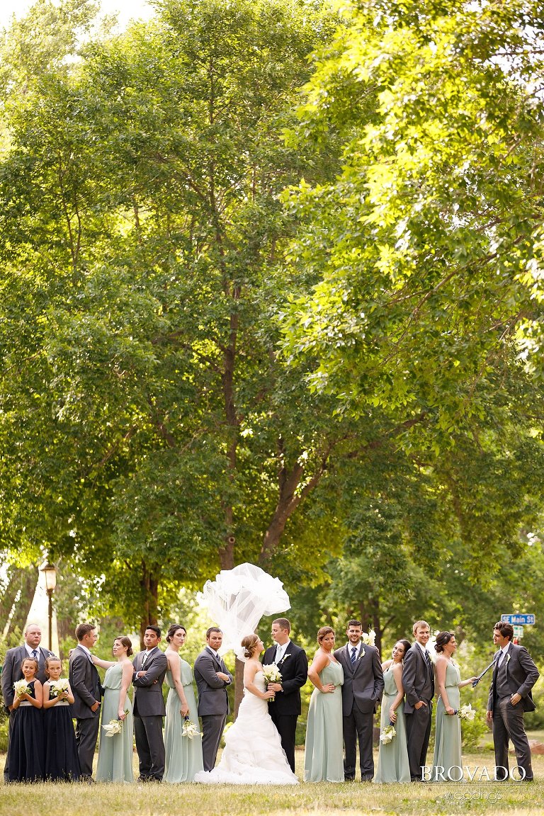 Goofy wedding party pose