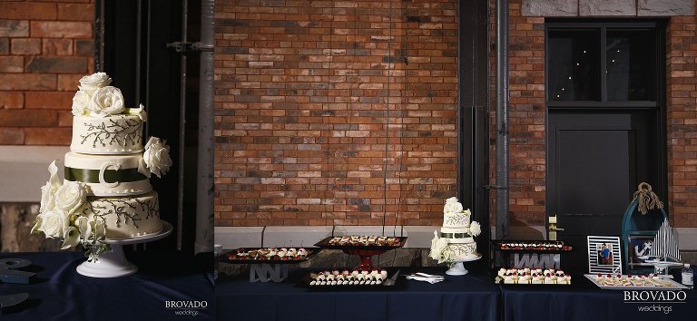 Wedding cake and dessert spread