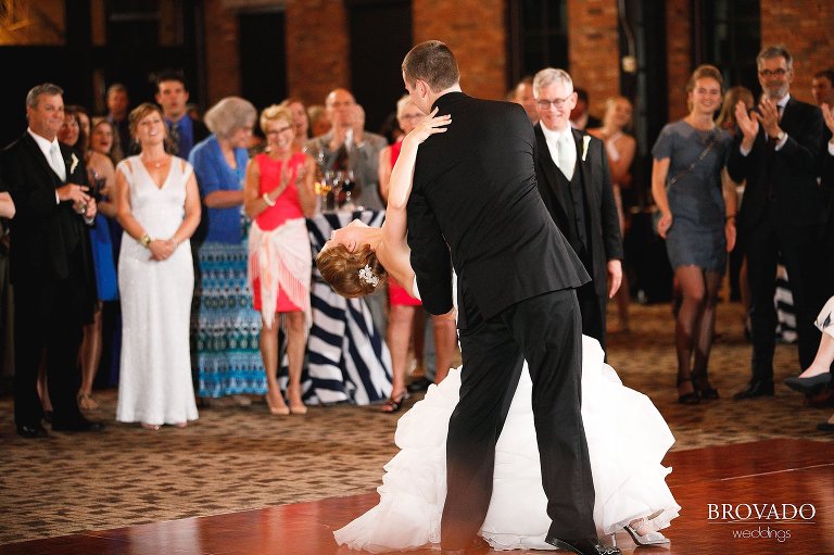 Groom dipping the bride