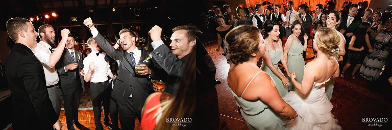 Bridesmaids and groomsmen dancing at reception