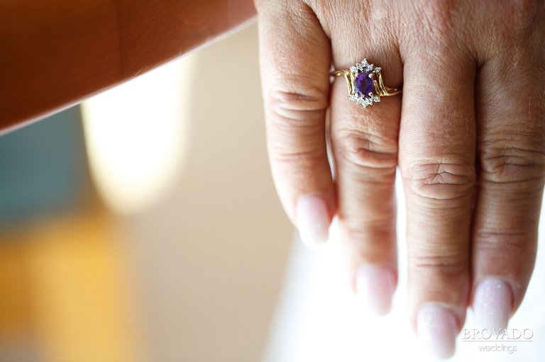 Sally showing off her purple wedding ring