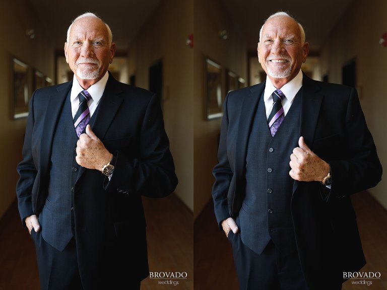 Daniel looking sharp in black suit with purple tie