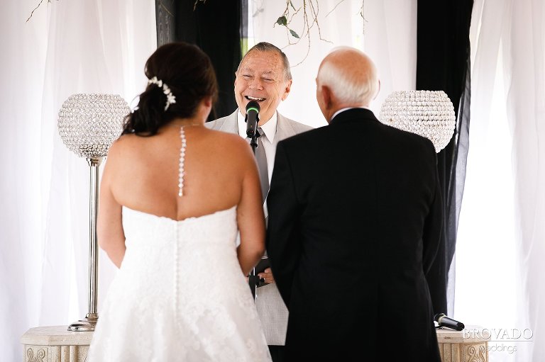Sally and Daniel's officiant smiling