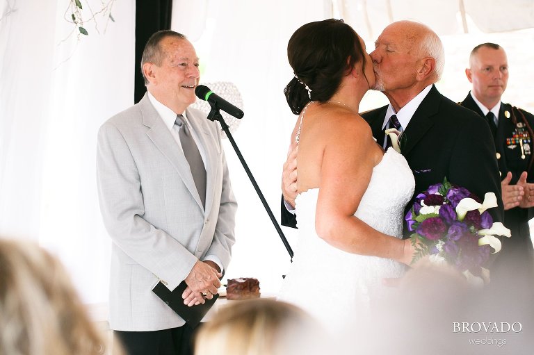 Bride and groom's first kiss