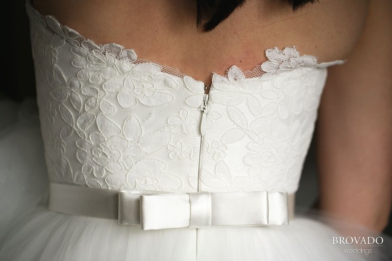 Detail of the back of Laura's wedding dress