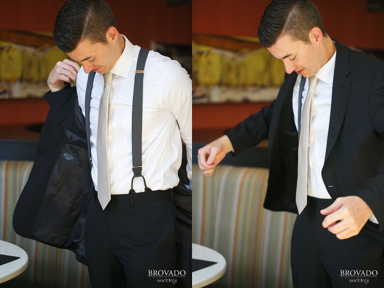 Michael putting on his suit