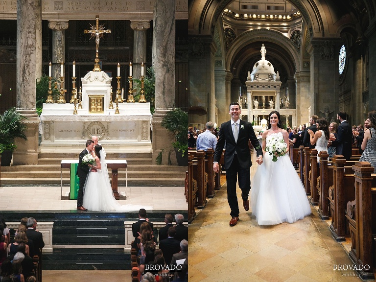 Laura and Michael walking down the aisle as a married couple