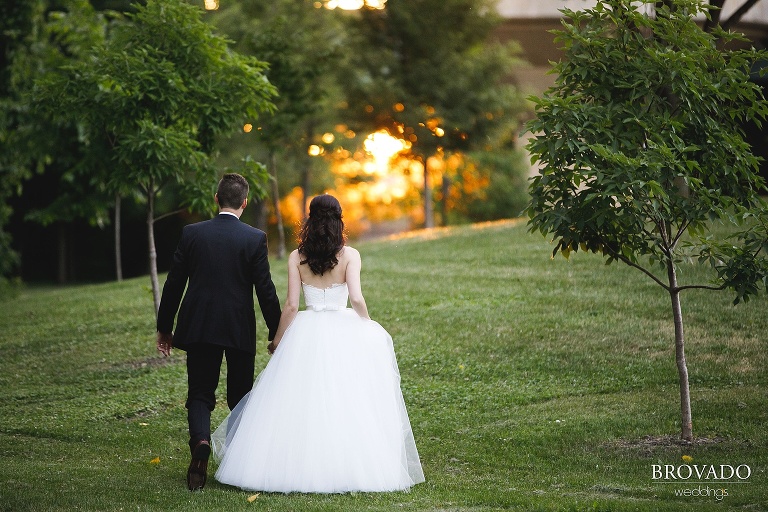 Laura and Michael walking into the sunset