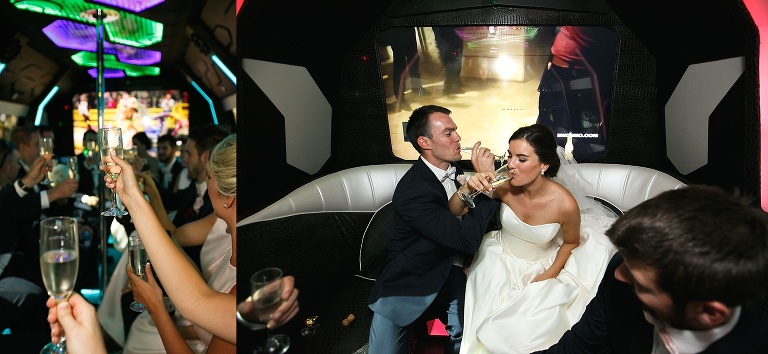 Champagne toast on party bus