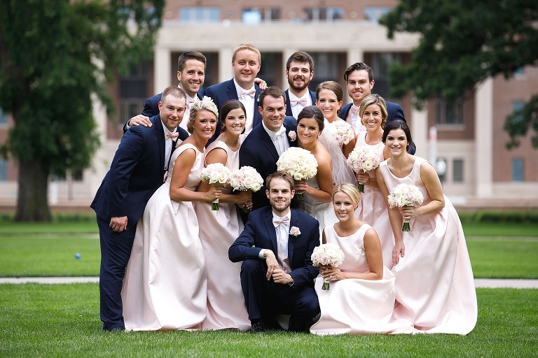 Wedding party posing on University of Minnesota campus