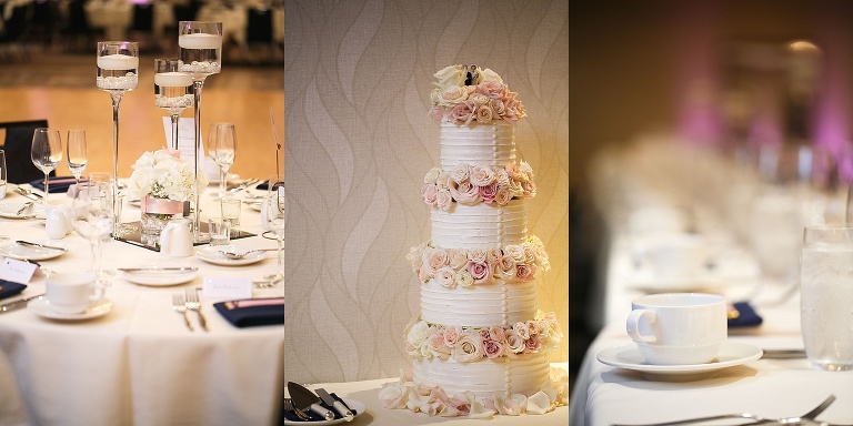 Wedding cake and reception table details