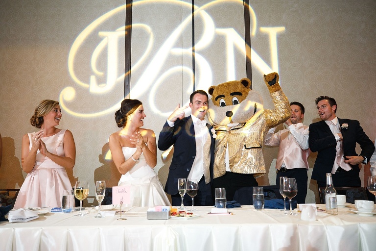 Wedding party dancing with Goldy the Gopher