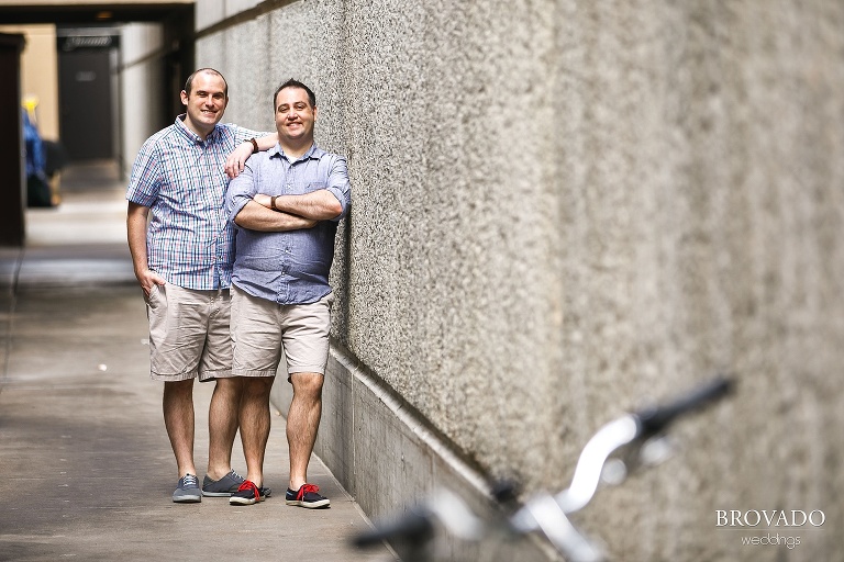 Same sex alleyway engagement shoot