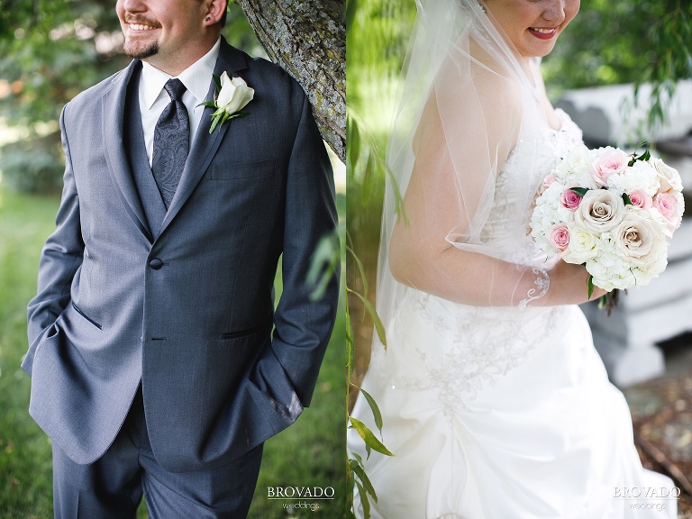 Bride and groom outfit details
