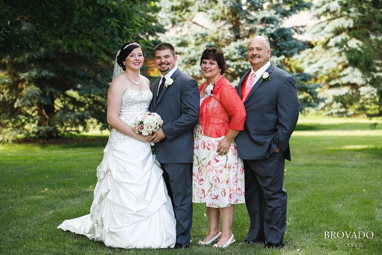 Bride and groom with parents of the groom