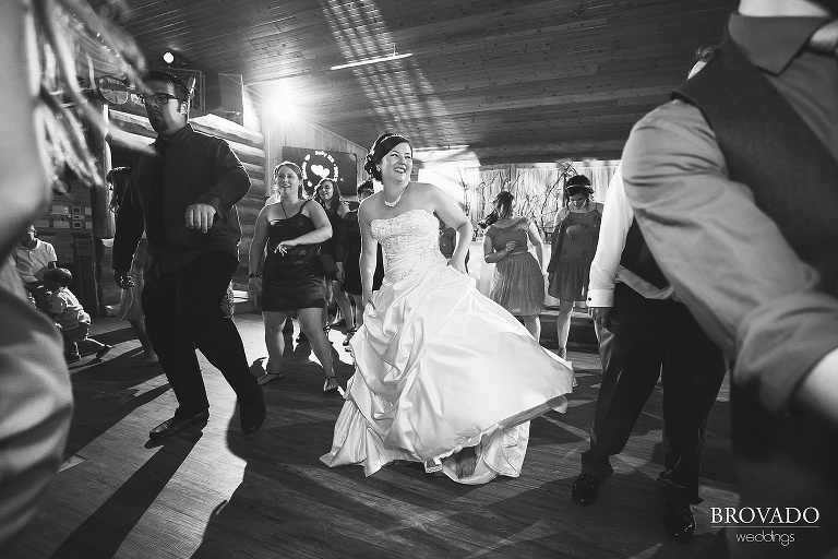 Elizabeth dancing with her wedding dress