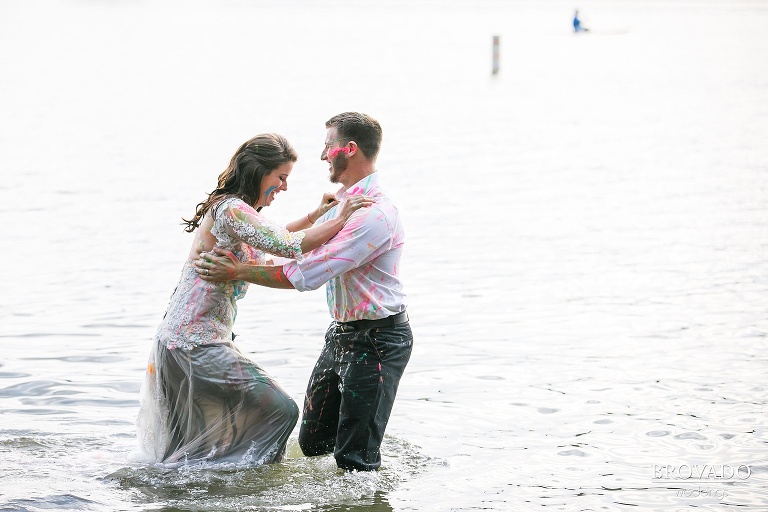 Couple wrestling in Minnesota lake