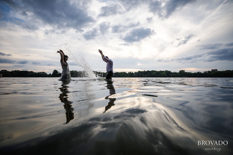 Splashing water during trash the dress shoot