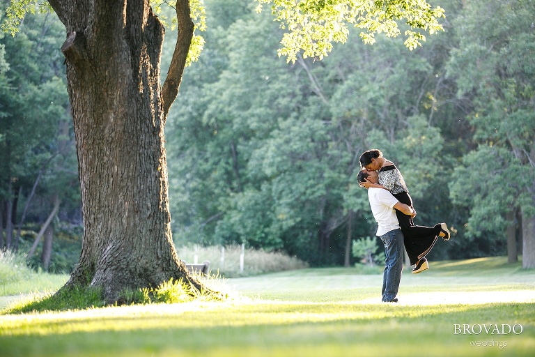 Nick picking up his fiance in golden hour
