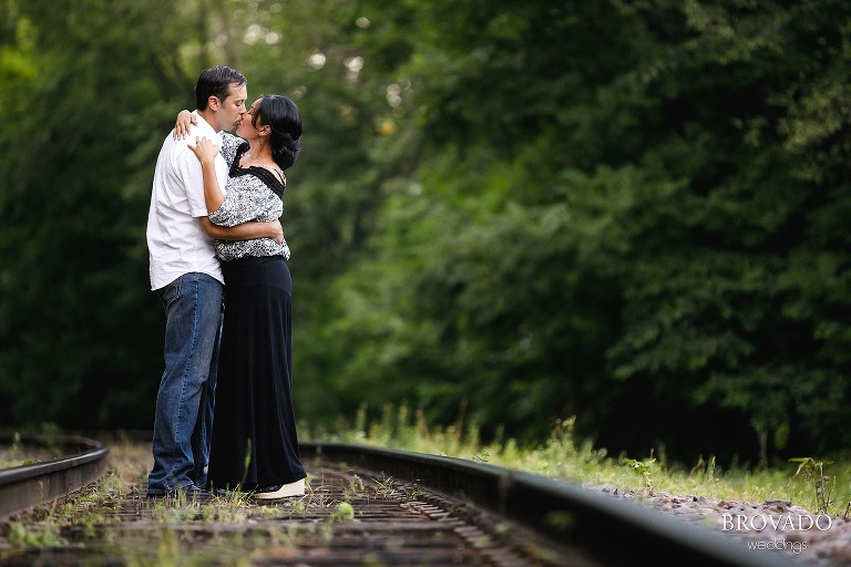 engagement kissing on railroads