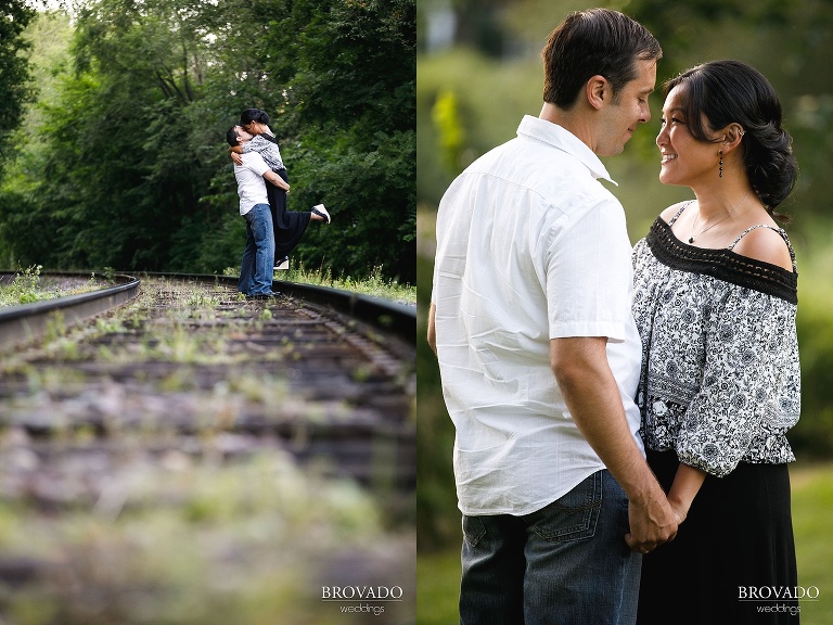Nick holding christine on traintracks