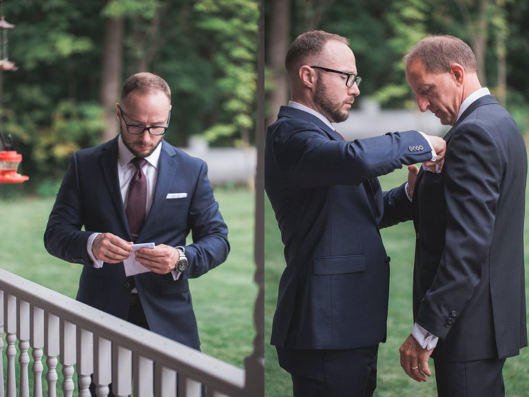 Zach putting his father's handkerchief in his pocket