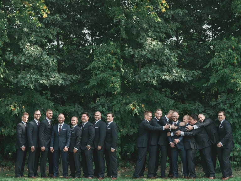 Zach's groomsmen hugging him