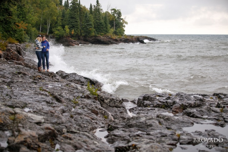 Nina and Karen on a lake superior hike the morning of their wedding day