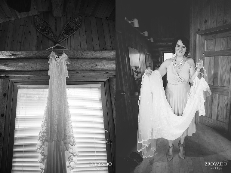 Black and white closeup of wedding dress