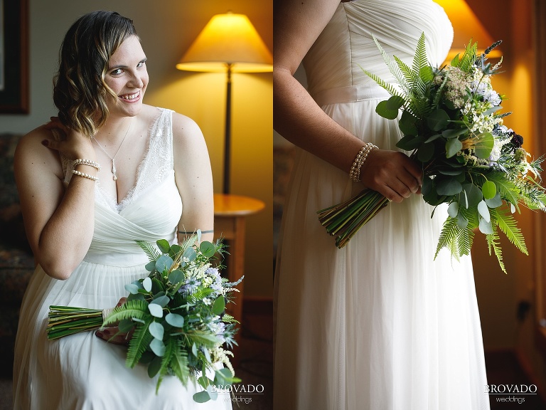 Karen posing with her fern bouquet