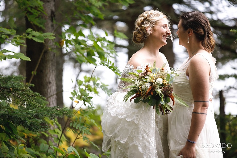 Cute candid moment between two brides