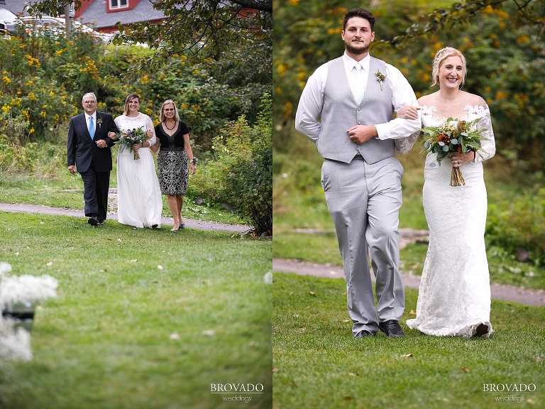 Brides being walked down the aisle