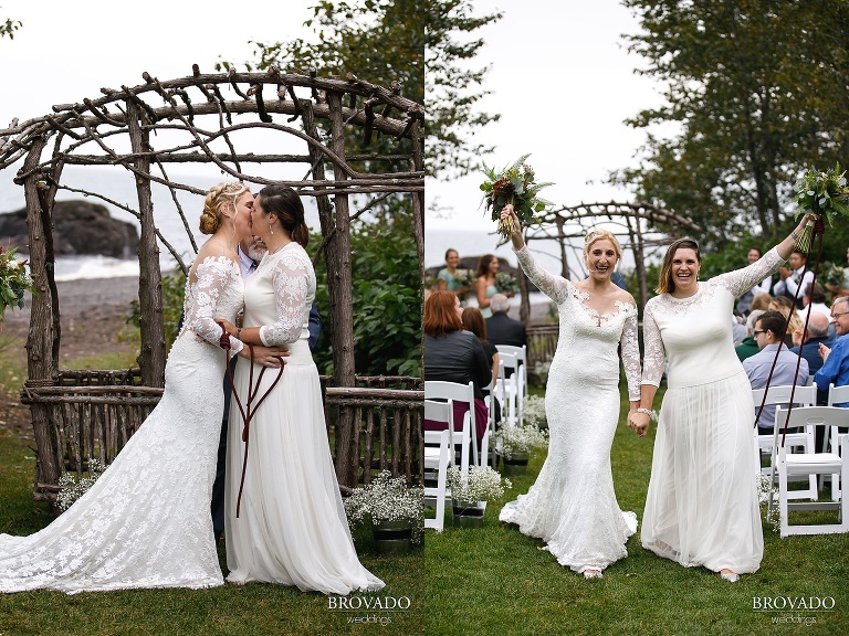 Same sex wedding and first kiss at Lutsen Resort