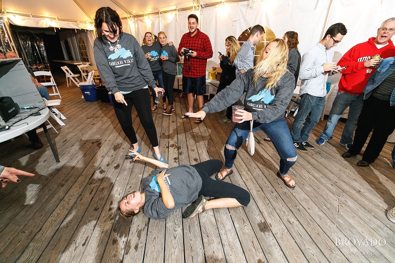 Wedding party dancing at reception