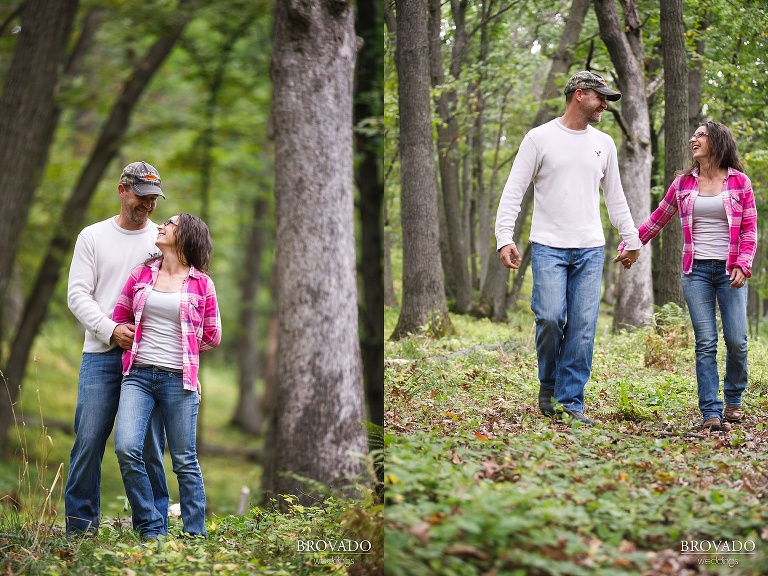 Kelly and Robert walking through their property