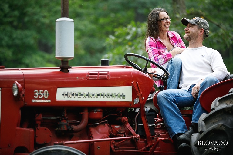Candid of Robert and Kelly with their red tractor