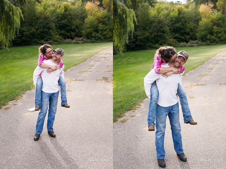 Robert giving his fiance a piggyback ride