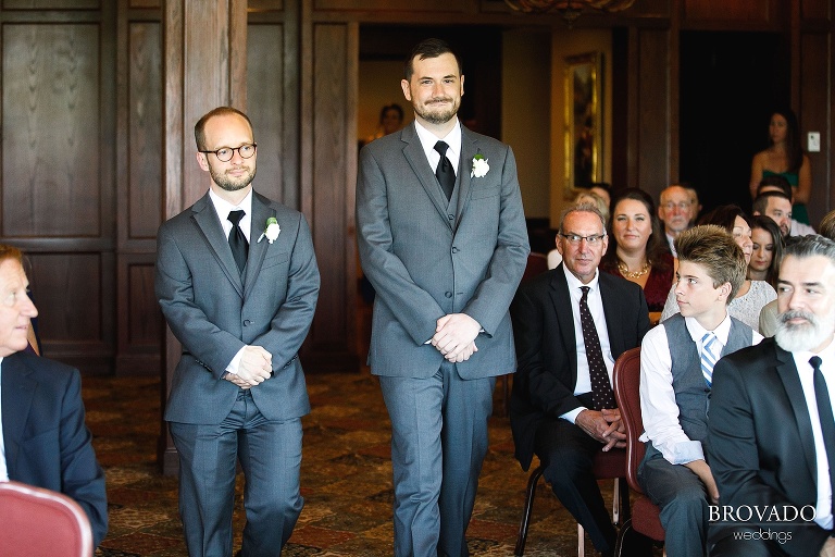 Groomsmen walking down the aisle
