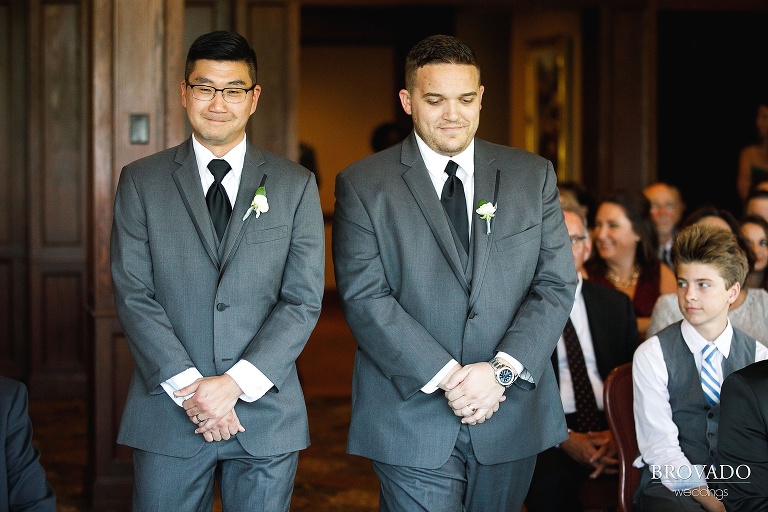 Groomsmen walking down the aisle