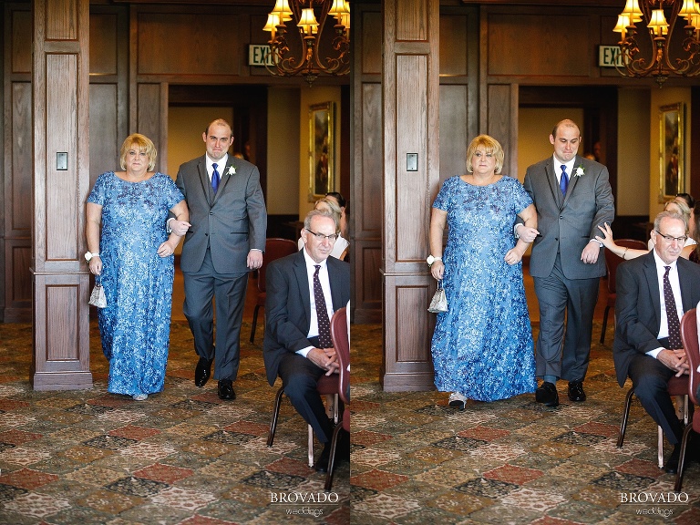 Zach and his mother walking down the aisle