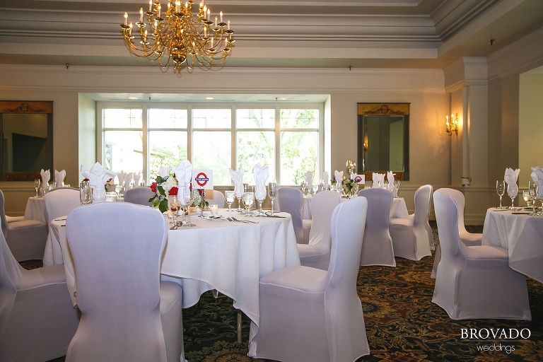 White and red wedding reception at Wayzata Country Club