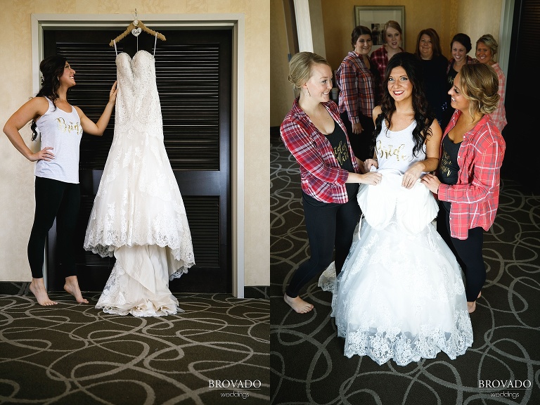 Brenna posing with her wedding dress