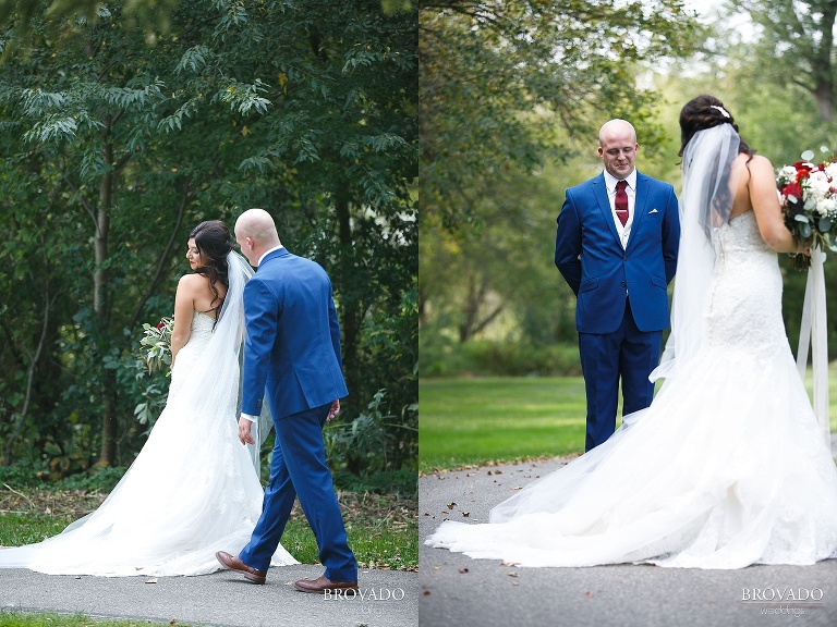 Brenna showing off her wedding dress to Derek