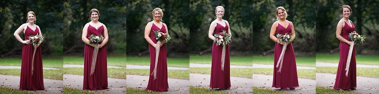 Individual portraits of bridesmaids in red dresses