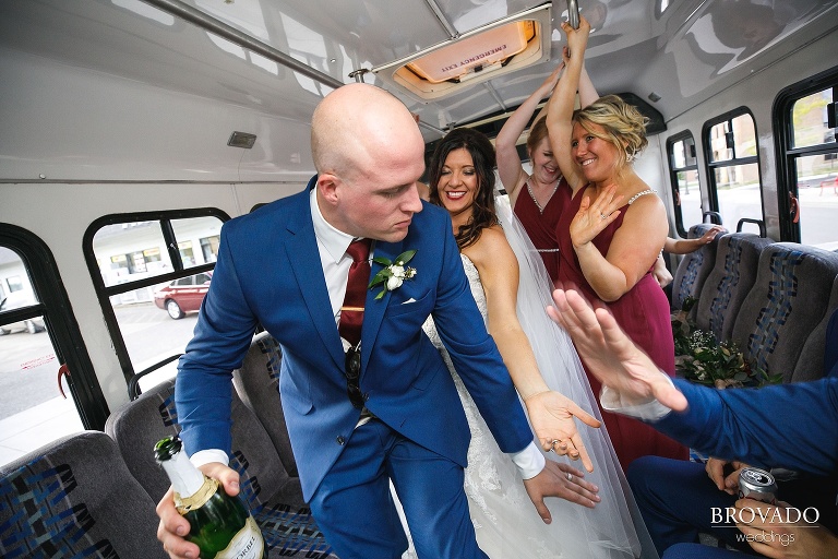 Derek and Brenna dancing on their party bus